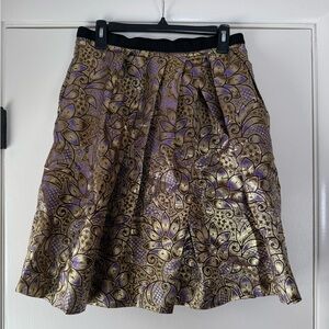 MARNI x H&M Metallic Foil Paisley Floral Skirt A-Line Full Purple Gold Size 10
